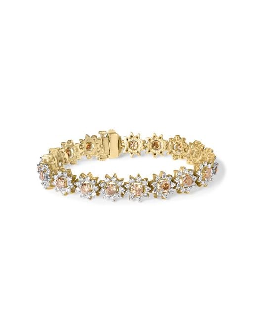 Haus of Brilliance Metallic 14K 8.00 Cttw Champagne Diamond Floral Cluster Halo Link Bracelet (H-I Color, I1-I2 Clarity)