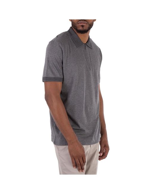 Boss Gray Short-Sleeved Zip-Placket Polo Shirt for men