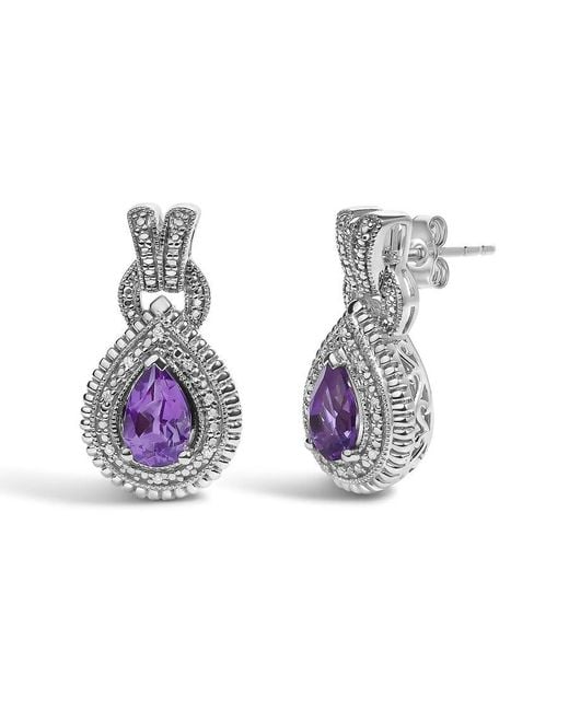 Haus of Brilliance Green Sterling Pear Cut Amethyst And Diamond Accent Teardrop Stud Earrings