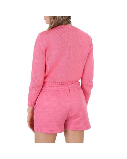 Moschino Pink Fantasy Print Fucsia Smiley Logo Intarsia Sweater