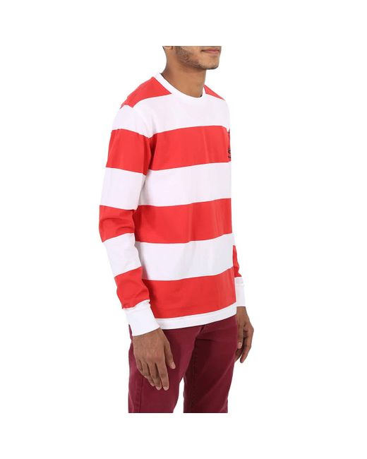 Burberry Red Laxley Stripe Long-sleeve Cotton Oversized T-shirt for men