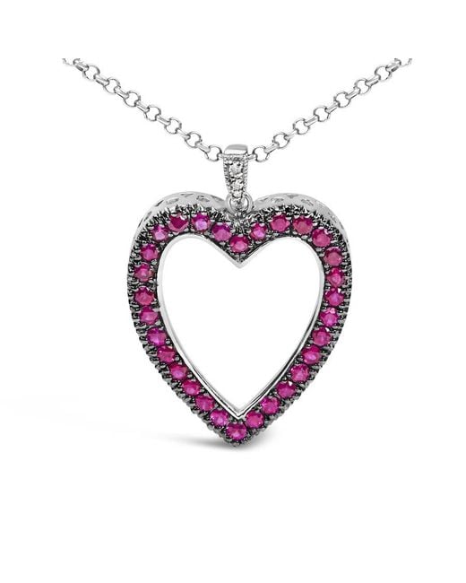 Haus of Brilliance Blue 18K 1/3 Cttw Diamond And Ruby Open Heart With Rhodium 18" Pendant Necklace