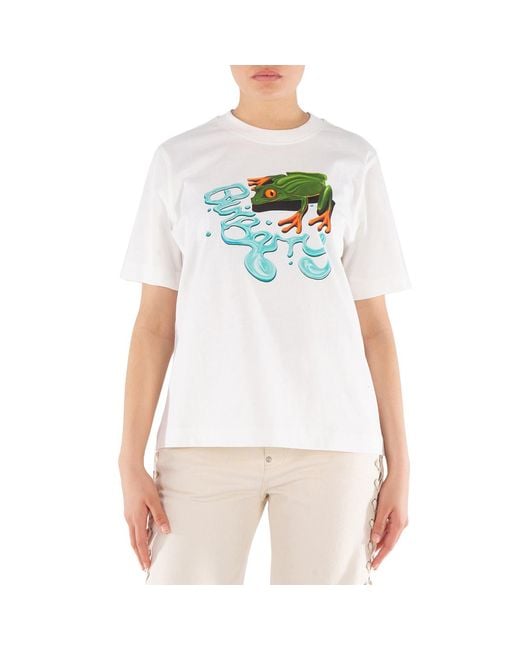 Burberry White Graphic Printed Crewneck Cotton T-Shirt
