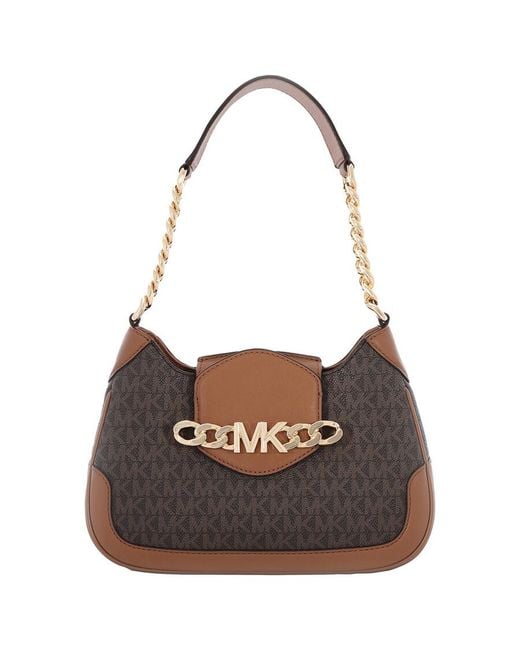Michael Kors Brown Signature Logo-Print Small Hally Shoulder Bag