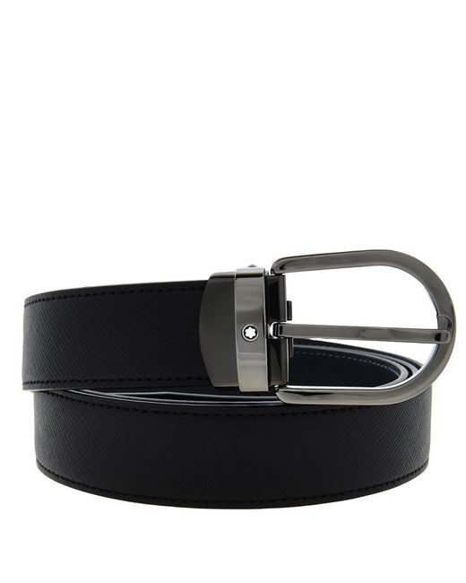 Montblanc Black Horseshoe Buckle 30 Mm Reversible Leather Belt for men