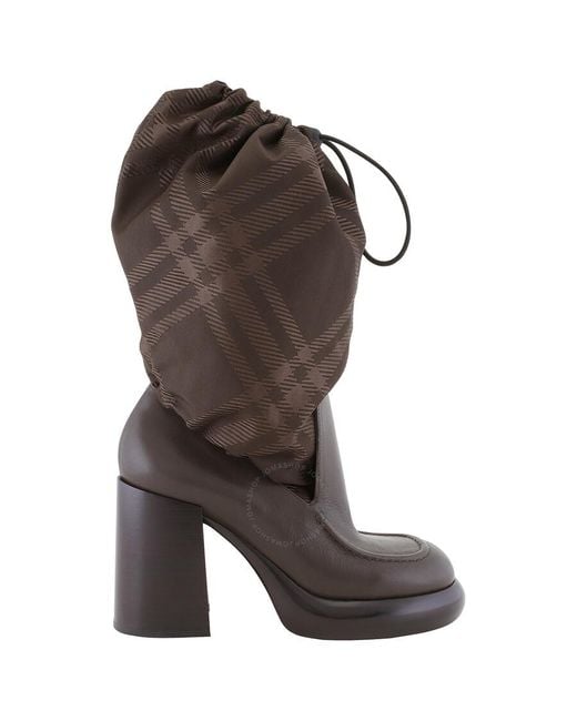 Burberry Brown Square-Toe Check-Print Boots, Brand Size 39 Us