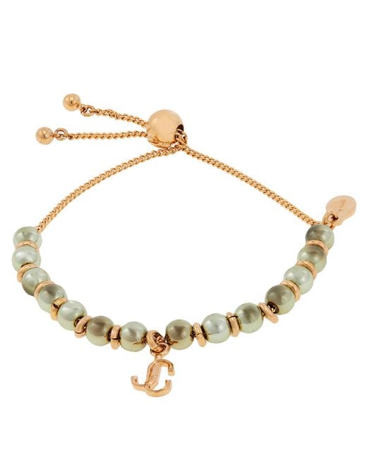 Jimmy Choo Metallic Beaded Chain Bracelet With Jc Logo Charm