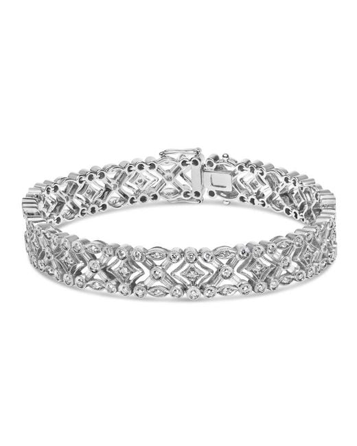 Haus of Brilliance Metallic 18K 3 3/4 Cttw Baguette And Round Diamond Art Deco Vintage-Inspired Link Bracelet