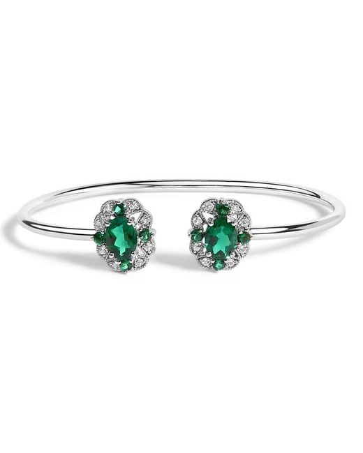 Haus of Brilliance Green Sterling Topaz And Emerald Floral Bangle Bracelet 6.5 Inch