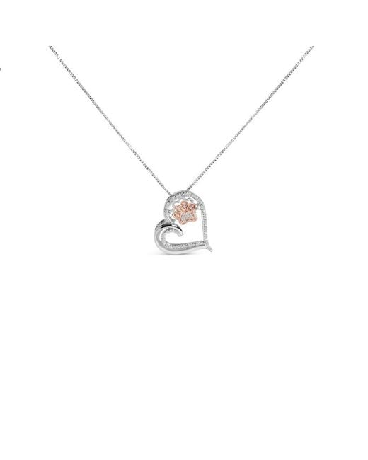 Haus of Brilliance Metallic 14K Rose Plated Sterling 1/10 Cttw Diamond Paw & Heart Pendant Necklace