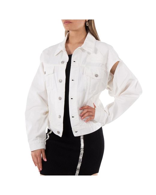 MM6 by Maison Margiela White Mm6 Ladies Cut-Out Detail Denim Jacket