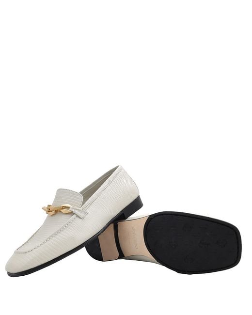 Jimmy Choo Natural Diamond Tilda Embossed Chain Loafers, Brand Size 37 Us