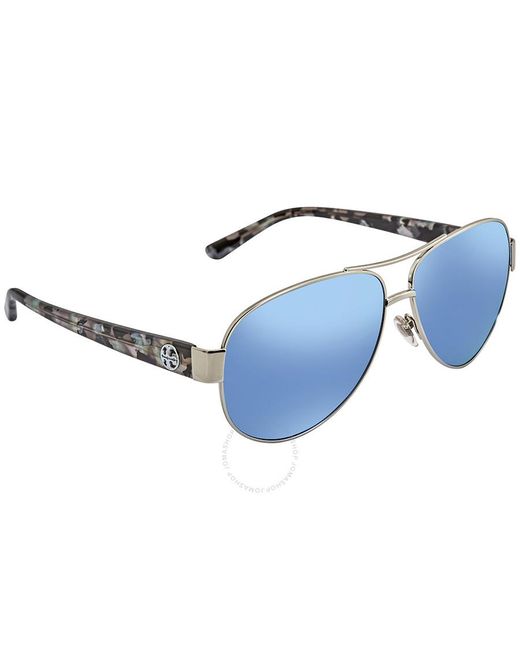Tory Burch Blue Flash Pilot Sunglasses Ty6057 324322 60