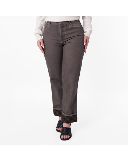 Burberry Gray Check Pattern Wide Leg Cotton Jeans,