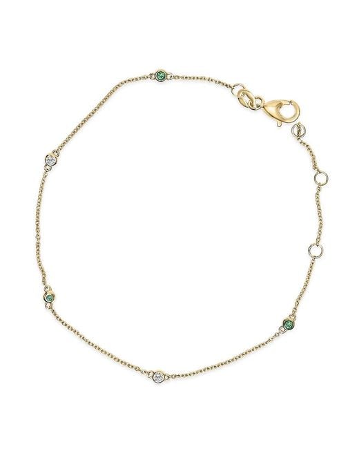 Haus of Brilliance Metallic 14K Alternating Emerald And Diamond Bezel Station Chain Bracelet