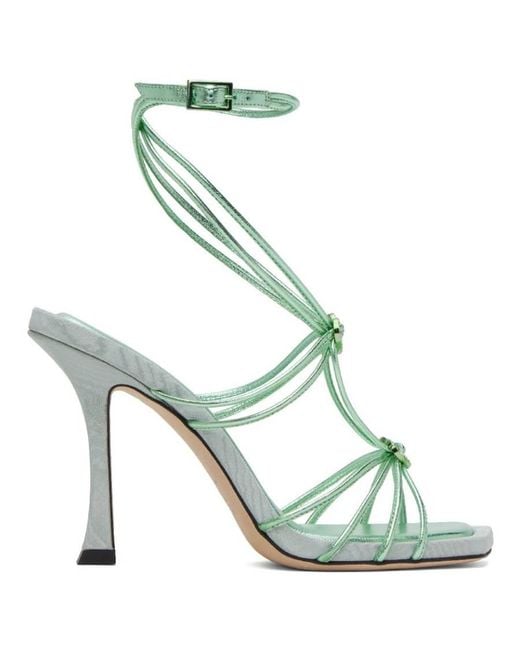 Jimmy Choo Green Indiya 100 Metallic Nappa Sandals, Brand Size 34 Us