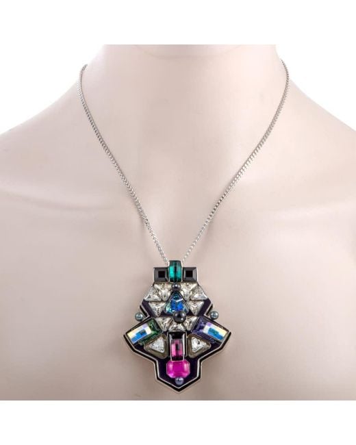 Swarovski Blue Buzz Geometric Crystal Pendant Long Chain Necklace