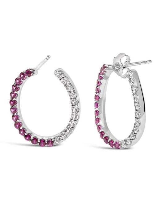 Haus of Brilliance Metallic Sterling Lab Created Ruby And Sapphire Hoop Earrings for men