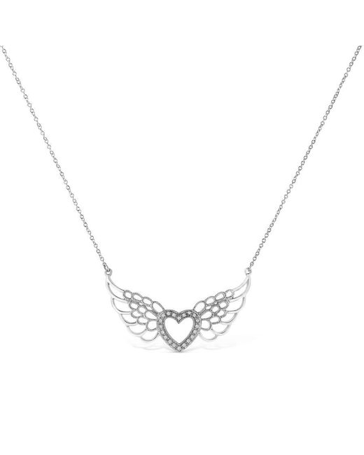 Haus of Brilliance Metallic .925 Sterling Silver Pave-set Diamond Accent Fairy Wing 18'' Heart Pendant Necklace