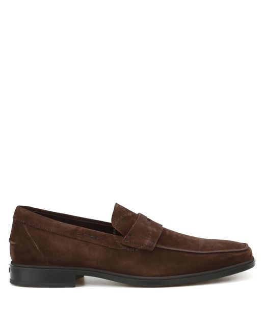 Tod's Brown Dark Fondo Gomma Suede Penny Loafers for men