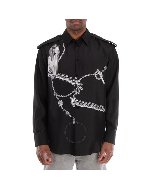 Burberry Black Knight Hardware Print Silk Shirt for men