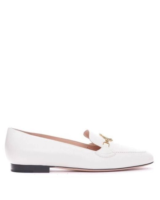 Bally White Obrien Logo Plaque Leather Loafers, Brand Size 4.5 Us
