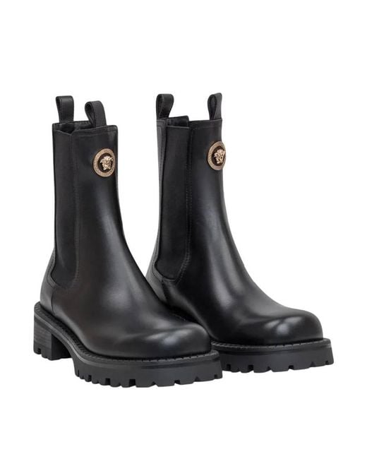 Versace Black La Medusa Embossed Logo Leather Boots, Brand Size 36 Us