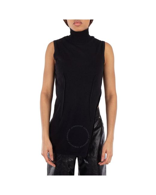 MM6 by Maison Martin Margiela Black Asymmetric Turtleneck Sleeveless Top