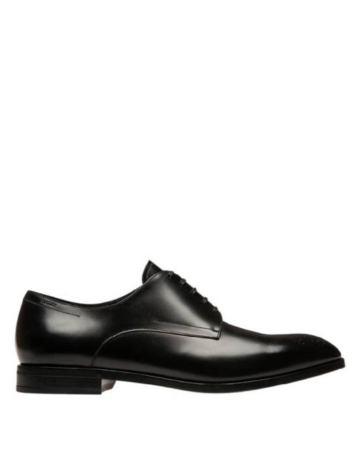 Bally Black Lindron Leather Derby Shoes, Brand Size 6 Us for men