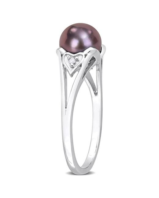 Amour Metallic 7-7.5Mm Freshwater Cultured Pearl And Diamond Accent Heart Ring