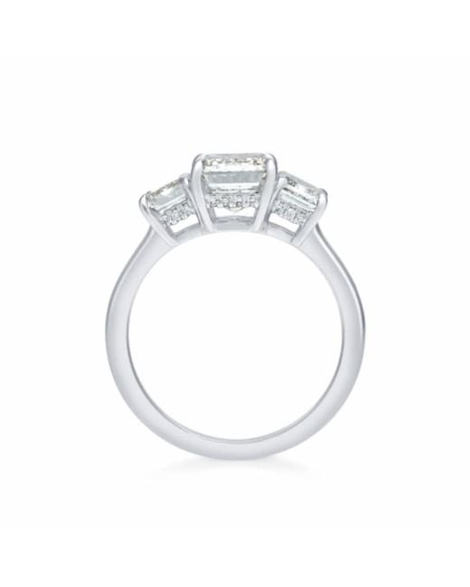 Brilliant Diamond White 4.75 Carat Emerald Lab Grown 3 Stone Engagement Diamond Ring