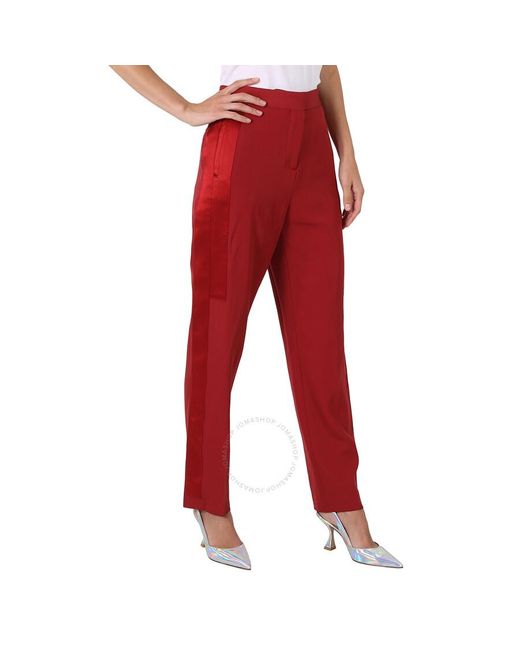 Burberry Red Jacinda Dark Carmine Silk Satin Side Stripe Wool Tailo Trousers