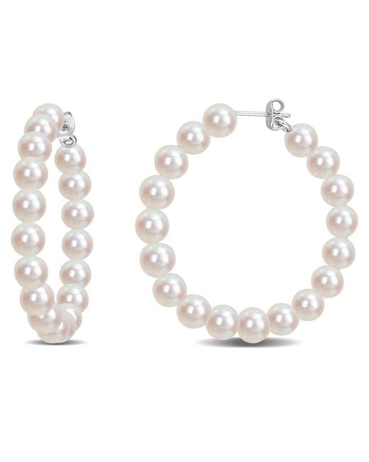 Amour White 6-6.5Mm Freshwater Cultured Pearl Hoop Earrings