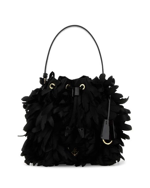Prada Black Embellished Satin Mini Bucket Bag
