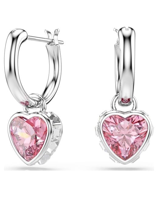 Swarovski Pink Chroma Drop Earrings, Heart, Rhodium Plated