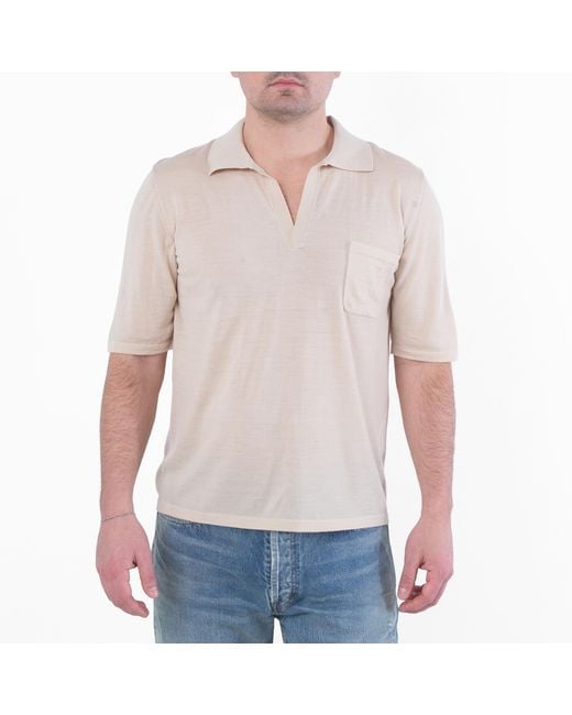 Saint Laurent Natural Cassandre Polo Wool Shirt for men