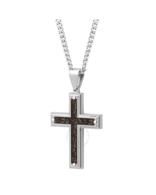 Robert Alton Metallic Stainless Steel Camo Inlay Cross Necklace for men