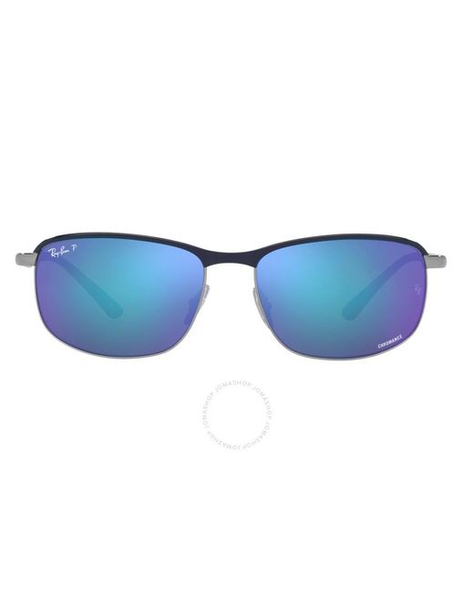 Ray-Ban Polarized Gray Mirrored Blue Rectangular Sunglasses Rb3671ch 92044l 60