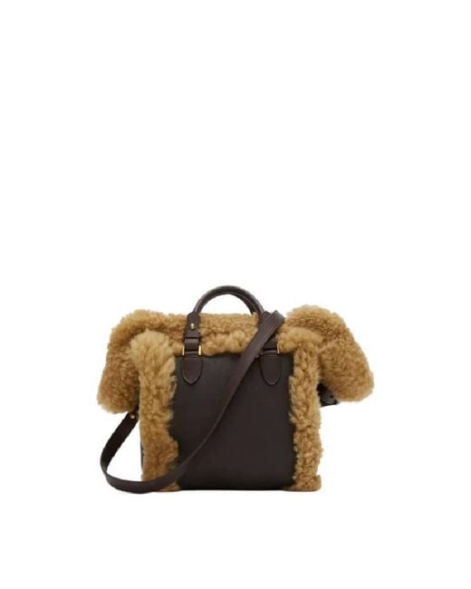 Burberry Brown Small Shield Shearling Tote Bag