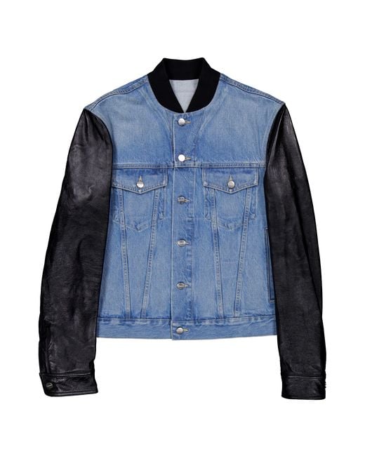 Ferragamo Blue Ferragamo Leather Sleeve Denim Cotton Jacket, Brand Size 50 Us Size 40 for men