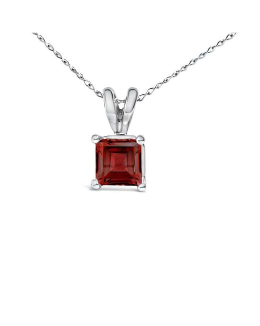 Haus of Brilliance White 14K 5X5 Mm Square Shaped Garnet Solitaire Pendant Necklace