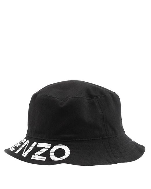 KENZO Black Bucket Hat With Embroidered Logo for men