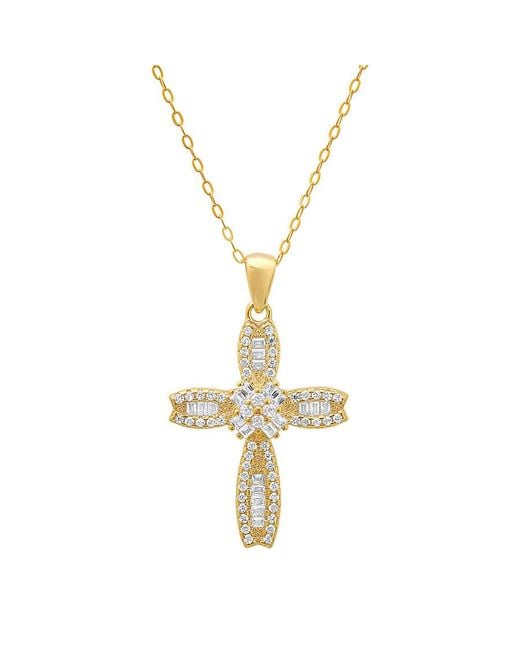 Kylie Harper Metallic 14K Over Petite Luxurious Baguette-Cut Cz Cross Pendant