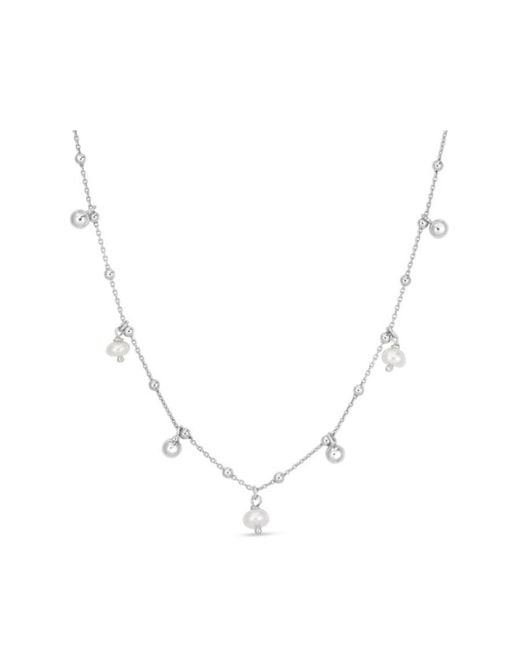 Tresorra Metallic Sterling Pearl Station Charm Necklace