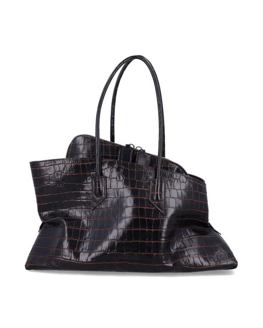 The Attico Black Croc-Print Leather La Passeggiata Top Handle Bag
