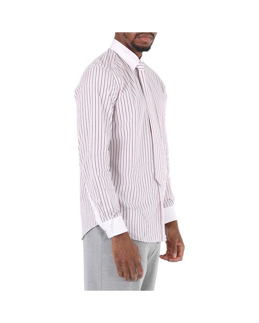 Burberry White Monogram Motif Striped Classic Fit Shirt for men