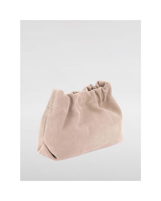 Brunello Cucinelli Pink Sabbia Suede Gathered Clutch Bag
