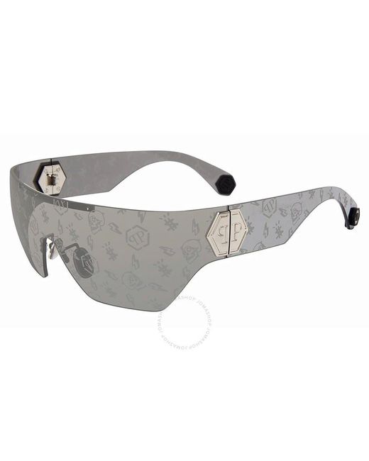 Philipp Plein Gray Mirror Logo Shield Sunglasses Spp029m 579l 99