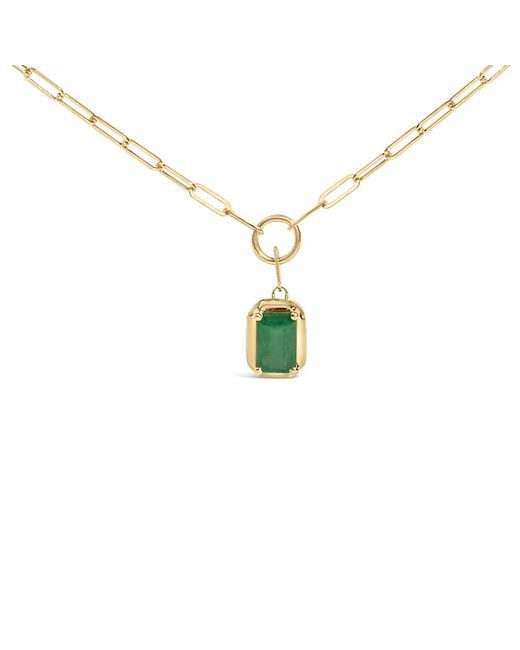 Haus of Brilliance Metallic 10K Emerald Cut 6X4 Mm Emerald Solitaire Pendant Necklace