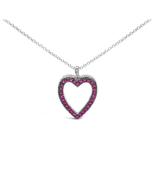 Haus of Brilliance Blue 18K 1/3 Cttw Diamond And Ruby Open Heart With Rhodium 18" Pendant Necklace